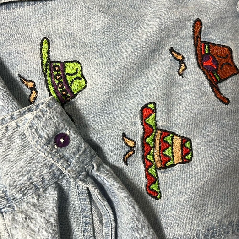 Mona Lisa 80s Patchwork Multi Color Button Denim … - image 7